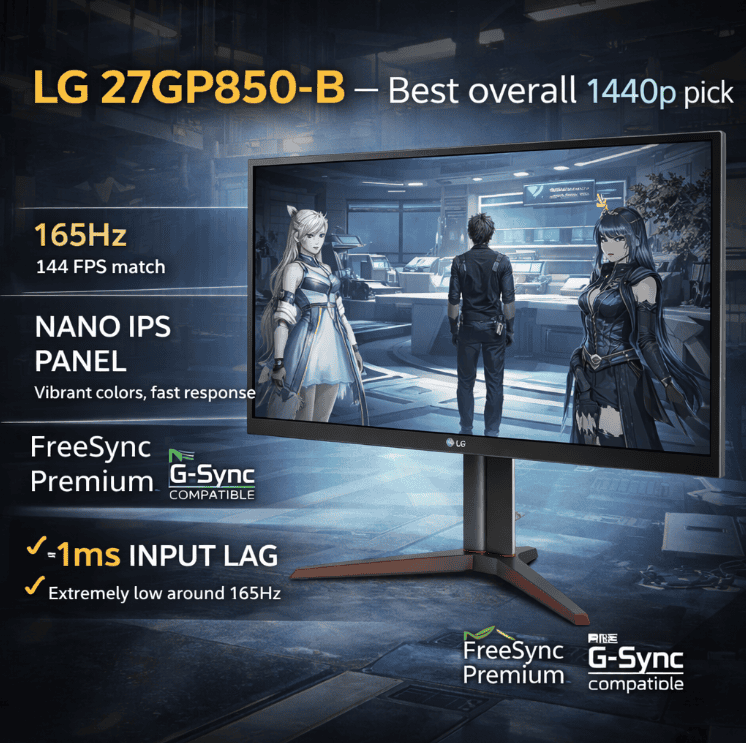 LG 27GP850-B 165Hz Nano IPS gaming monitor displaying Arknights Endfield gameplay for 1440p high refresh gaming