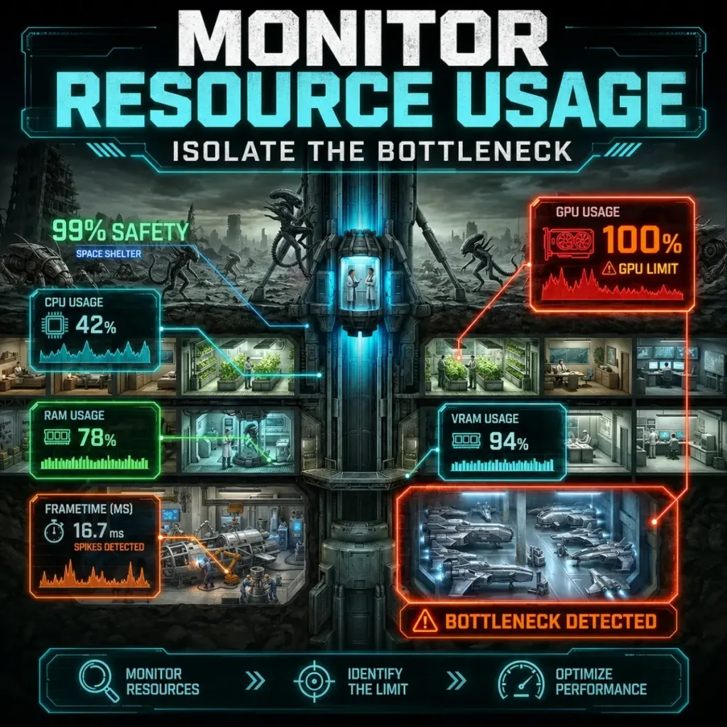 Monitor resource usage to isolate the bottleneck