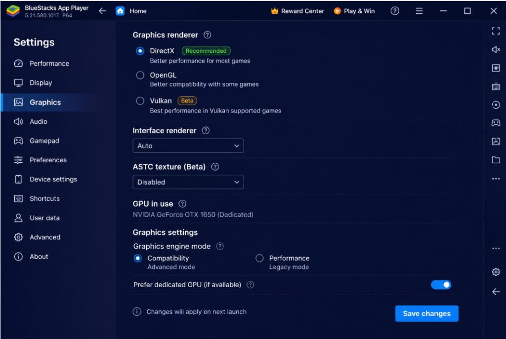 BlueStacks Performance tab showing CPU and RAM allocation