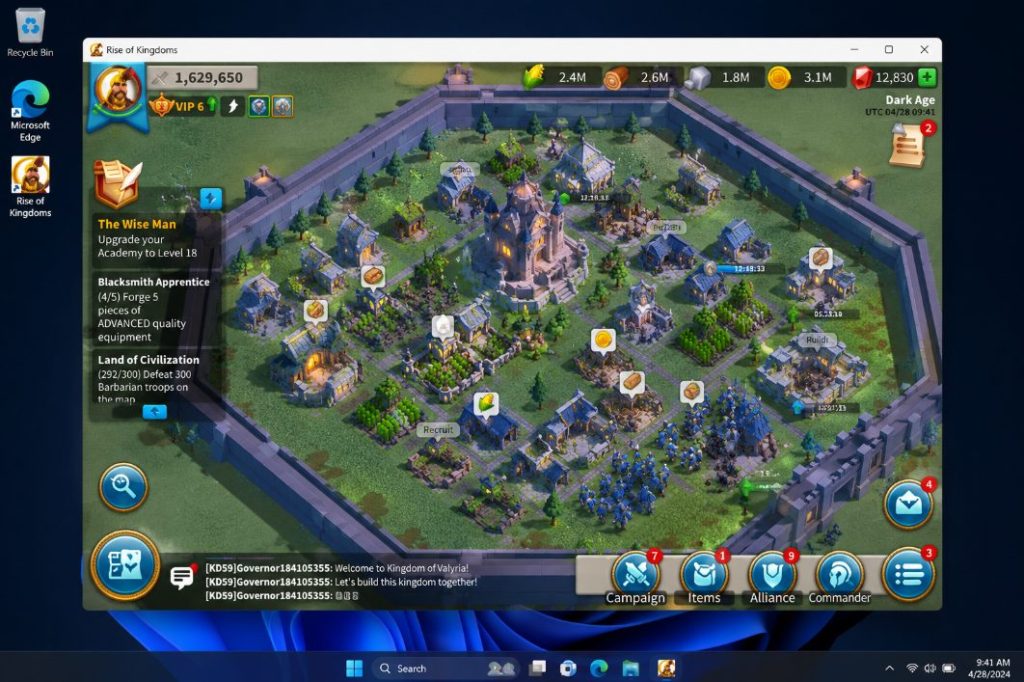 Rise of Kingdoms city view running on a Windows desktop
