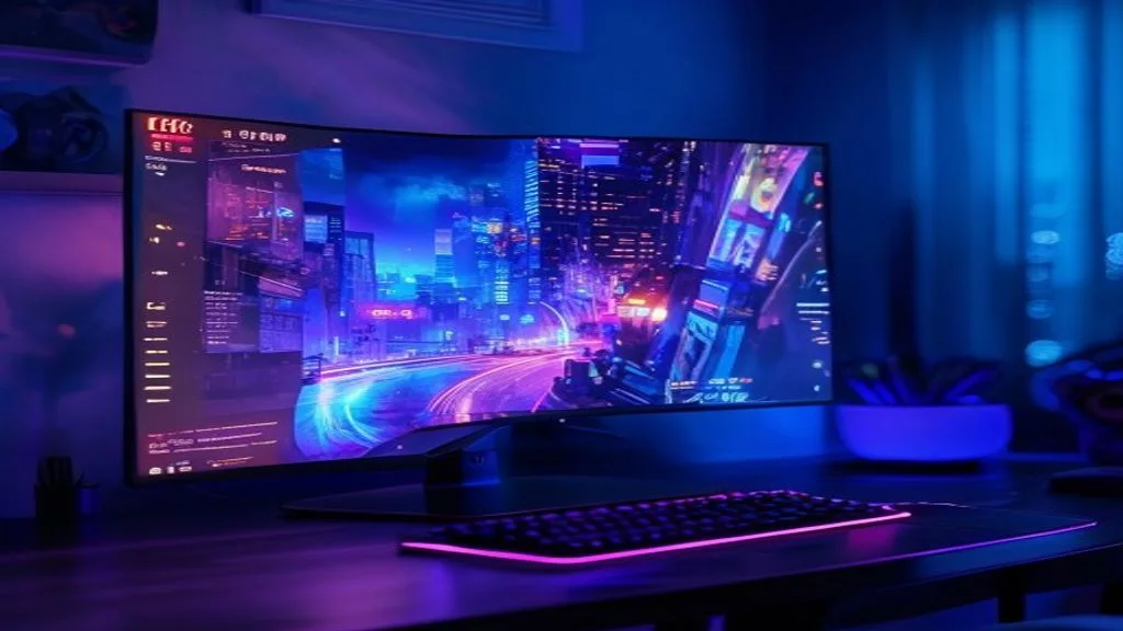 Gaming monitor with frame time performance graph showing smooth stable Cyberpunk 2077 frame delivery