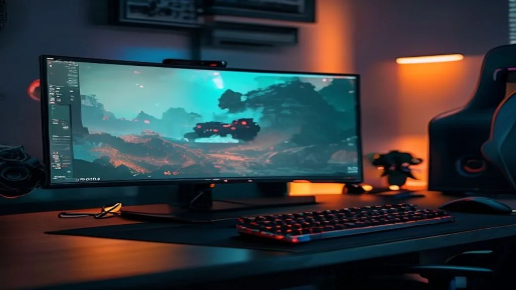 Valorant competitive gaming setup with tactical FPS on monitor and gaming peripherals
