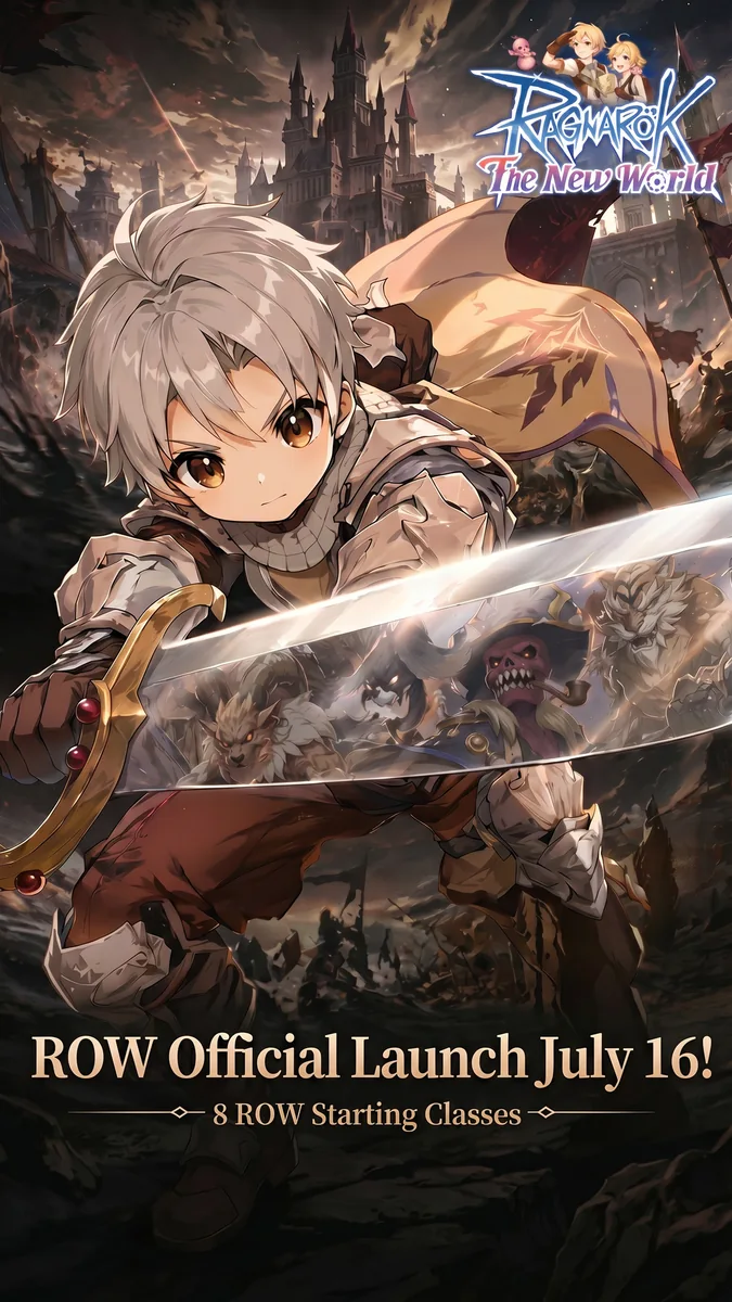 Ragnarok: The New World vertical banner showing the eight starting classes