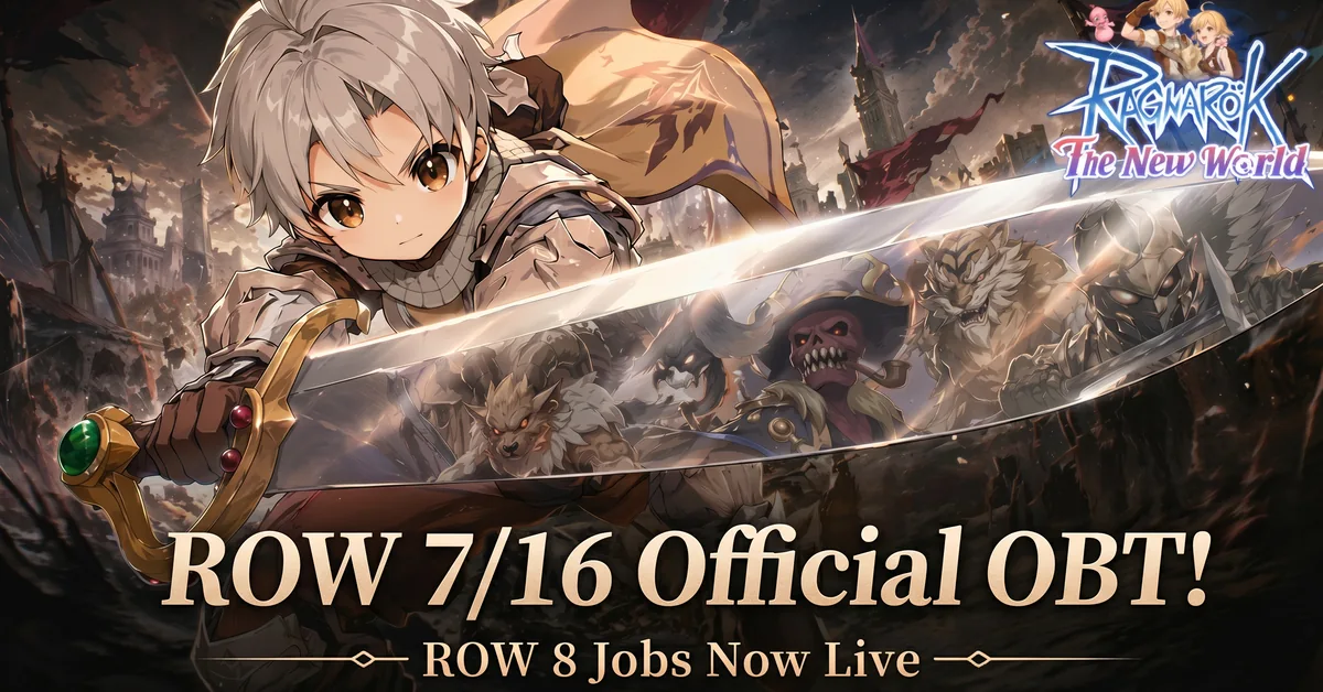 Ragnarok: The New World open beta key art with a swordsman and the eight-job launch line-up